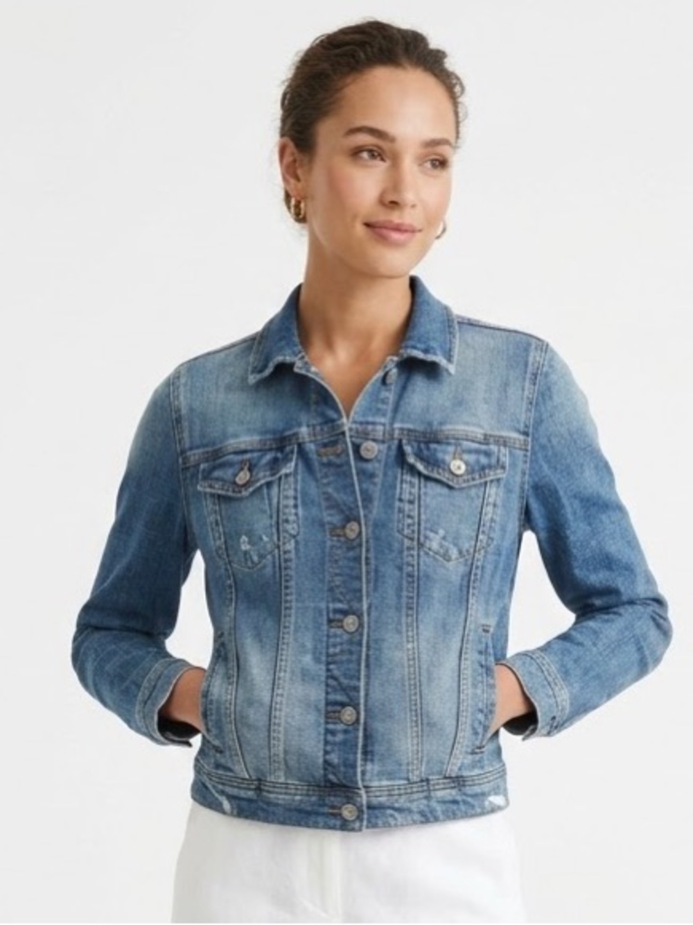 Eunina Medium Wash Fitted Denim Jacket Size Small